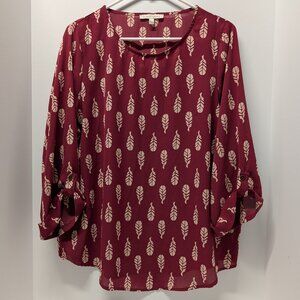 41 Hawthorn 'Ellie' Printed 3/4 Sleeve Blouse in Burgundy & Cream